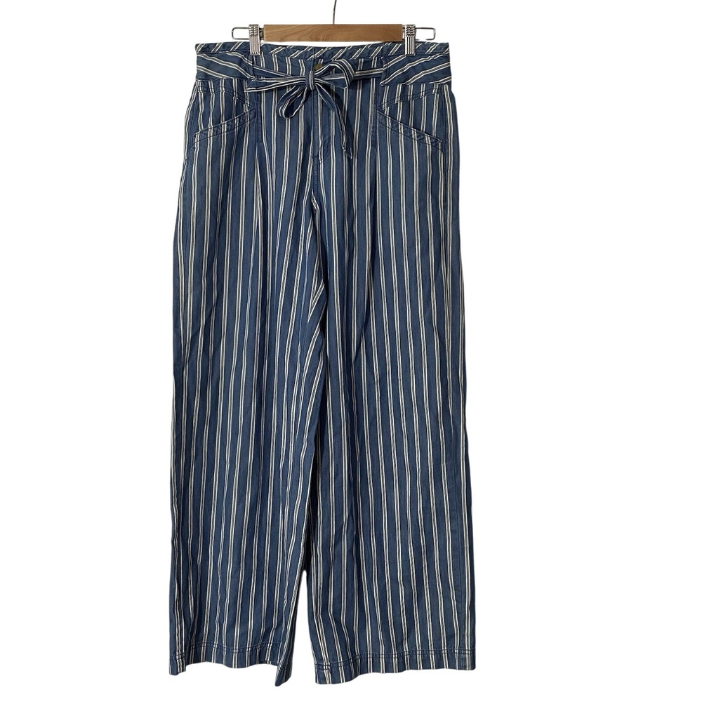 American Eagle Outfitters Women's Blue Jean White Pinstripe Wide Leg Pants‎